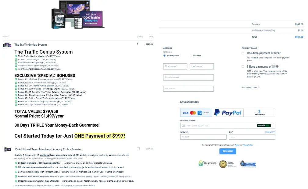 Traffic Genius-checkout-page
